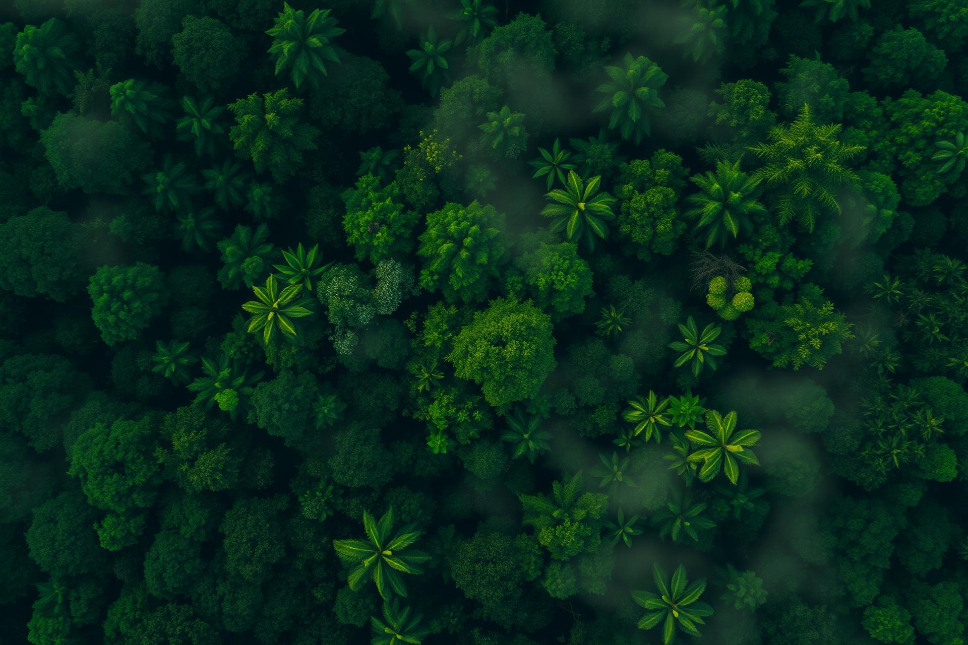 Vista aérea de floresta tropical ao amanhecer